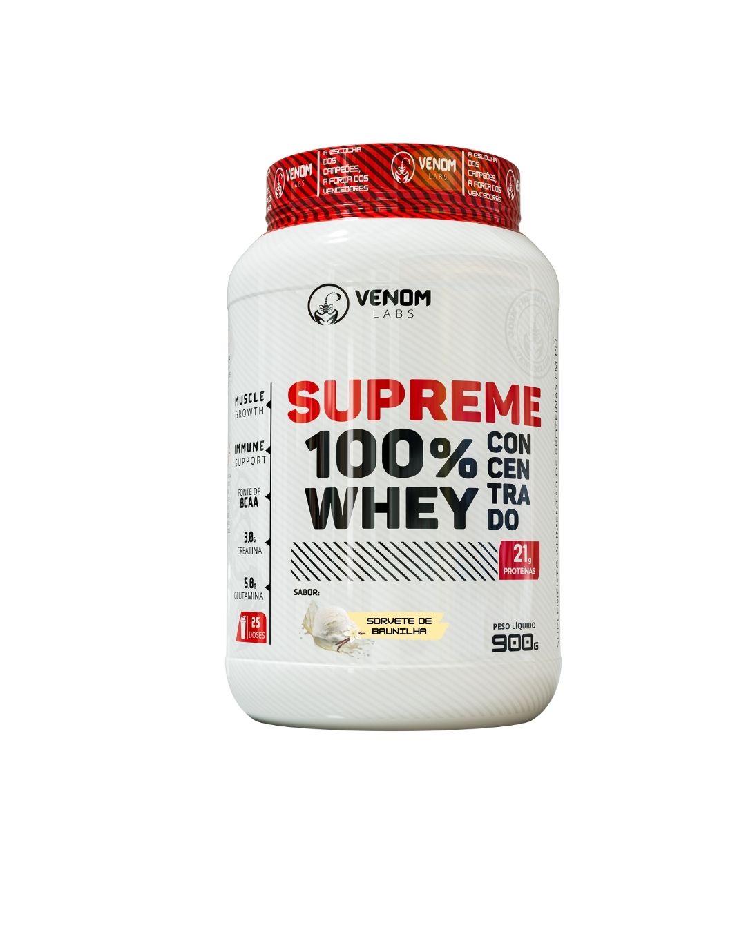 Supreme 100% Whey Concentrado 900g Pote (3g creatina por dose) Venom Labs