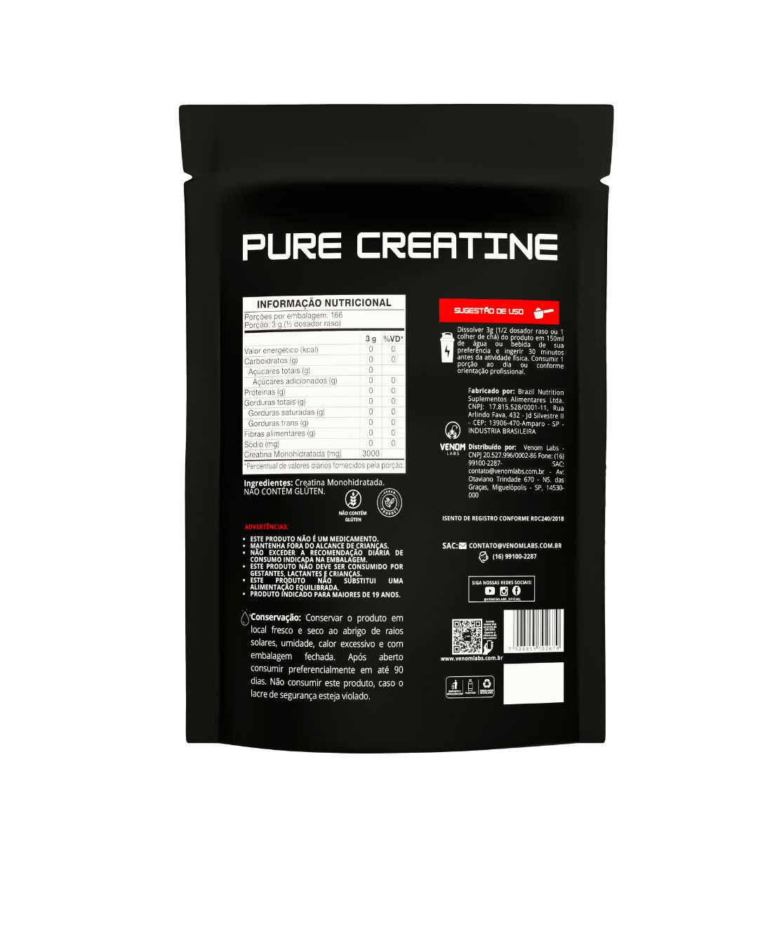 Creatina 100% pura 500g Refil - Venom Labs (laudada com 100% pureza pela Coopenutri & Abenutri)
