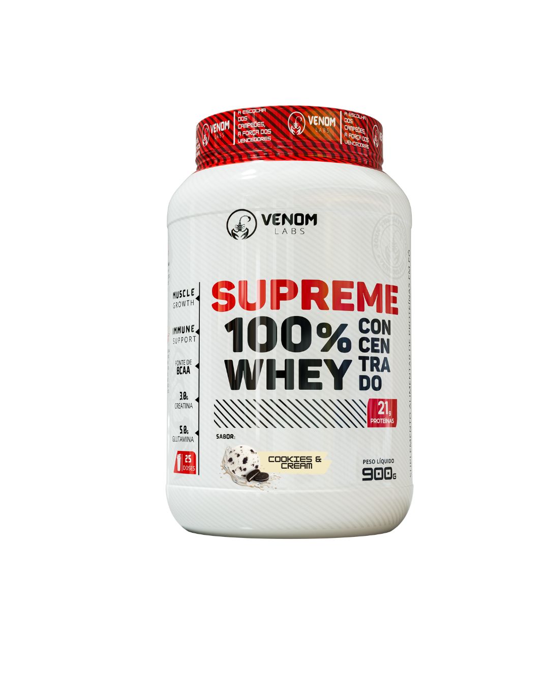 Supreme 100% Whey Concentrado 900g Pote (3g creatina por dose) Venom Labs