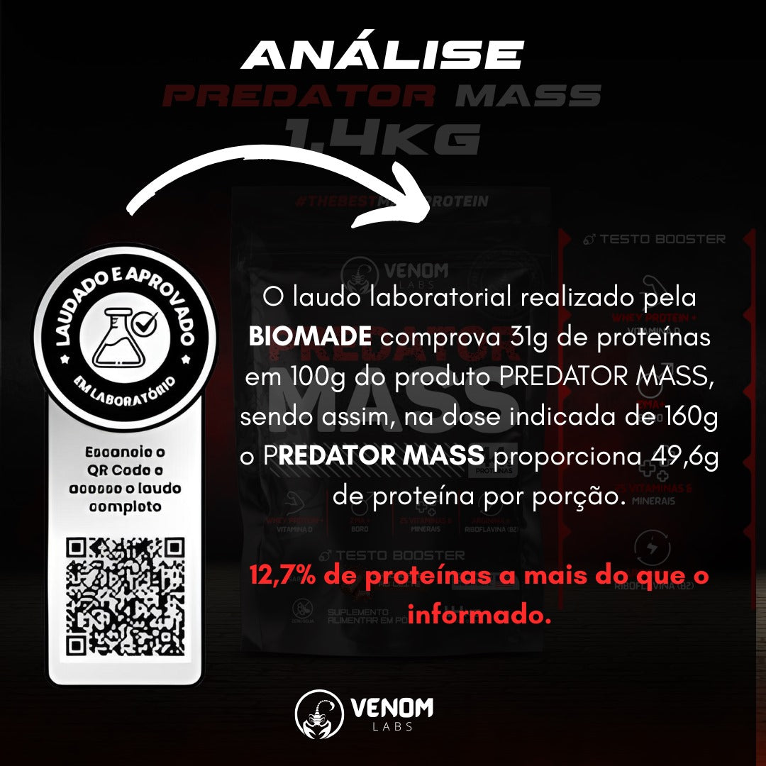 HIPERCALÓRICO PREDATOR MASS 1,4kg (44g proteínas por porção) Venom Labs