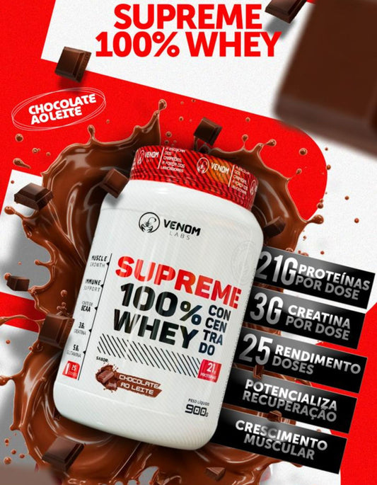Supreme 100% Whey Concentrado 900g Pote (3g creatina por dose) Venom Labs